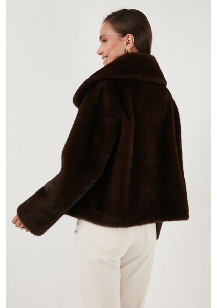 Oversize Fit Geniş Yaka Astarlı Kürk Bayan Kürk 497AFRA