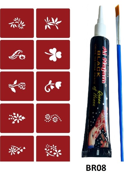 Minimal Geçici Dövme Yapma Seti 10 Desen 1 Tüp Siyah Kına BR008 fiyatları