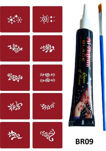 Minimal Geçici Dövme Yapma Seti 10 Desen 1 Tüp Siyah Kına BR009 fiyatları