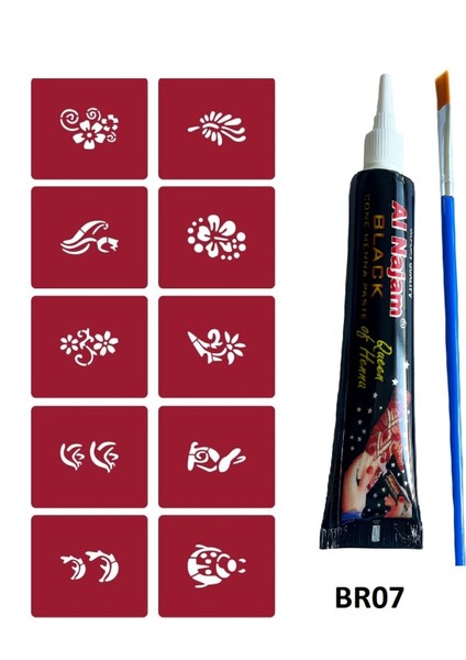 Minimal Geçici Dövme Yapma Seti 10 Desen 1 Tüp Siyah Kına BR007 fiyatları