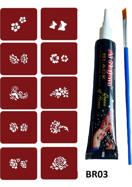 Minimal Geçici Dövme Yapma Seti 10 Desen 1 Tüp Siyah Kına BR003 fiyatları