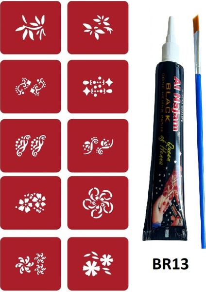 Minimal Geçici Dövme Yapma Seti 10 Desen 1 Tüp Siyah Kına BR013 fiyatları