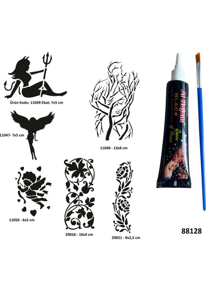 Aşk ve Tutku Sembolleri Siyah Hint Kınası Hediyeli Geçici Dövme Yapma Seti fiyatları