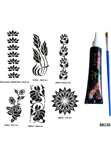 Çiçek Desenleri Siyah Hint Kınası Hediyeli Geçici Dövme Yapma Seti fiyatları