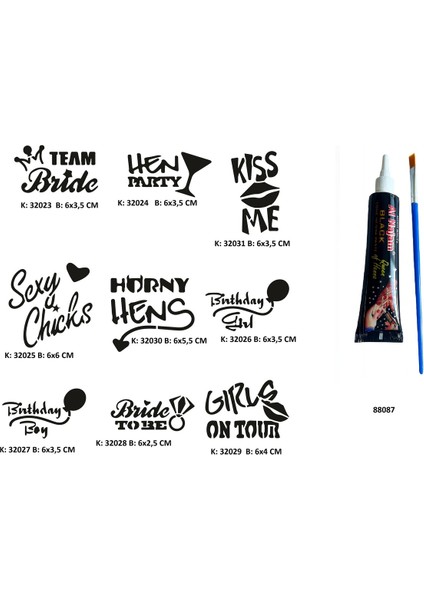 Parti Ve Bekarlığa Veda Desenleri Tüp Kına Ve Fırça Li Tattoo Geçici Dövme Seti fiyatları