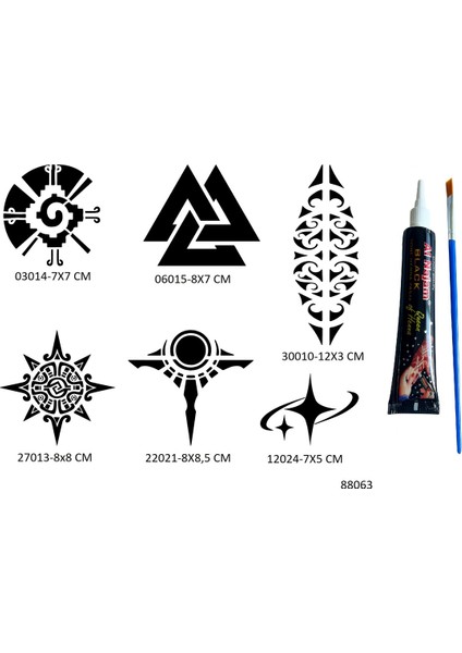 Aztek ve Maori 6 Adet Şablon ve Hint Kınası Geçici Dövme Seti fiyatları