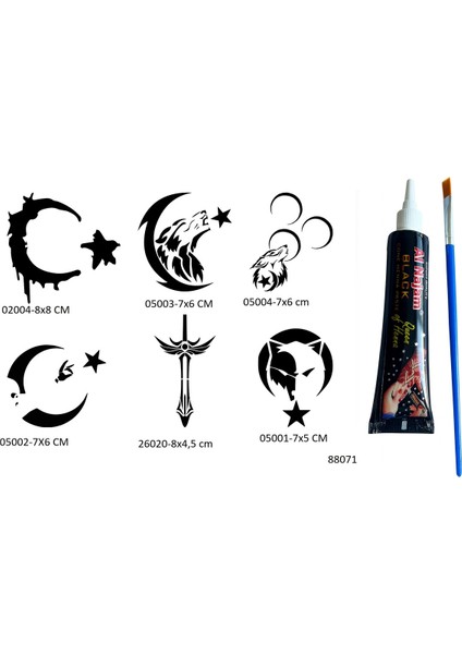 Türkçü Milliyetçi Desenler 6 Adet Şablon ve Hint Kınası Geçici Dövme Seti fiyatları
