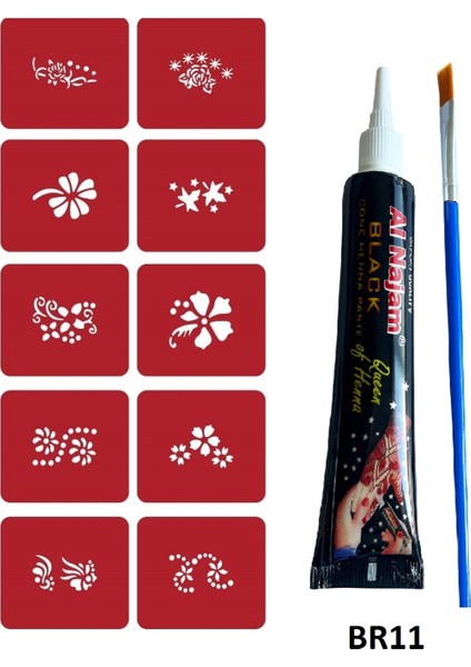 Minimal Geçici Dövme Yapma Seti 10 Desen 1 Tüp Siyah Kına Br011 fiyatları