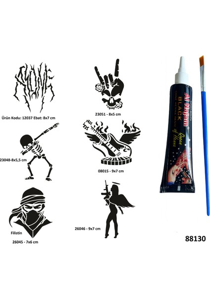 Rock Ve Müzik Sembolleri Siyah Hint Kınası Geçici Dövme Yapma Seti fiyatları