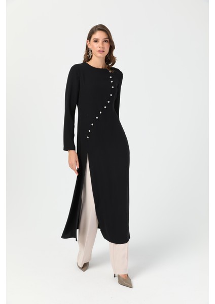 Oval Kapmalı Yırtmaçlı Pantolonlu Takım Taş indirimleri