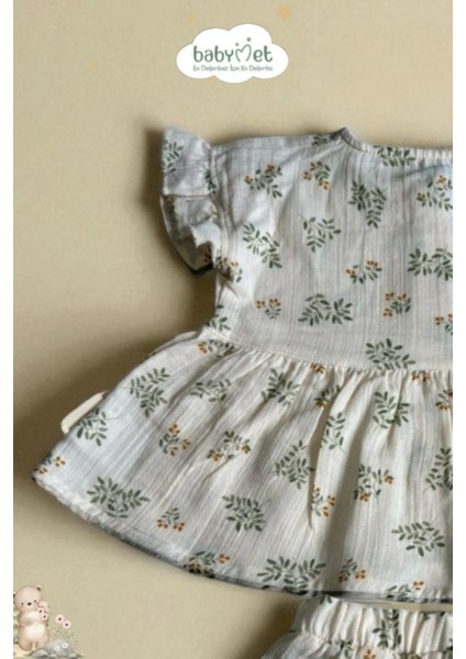%100 Pamuk Müslin Kız Bebek Alt-Üst İkili Takım- Çiçek Desenli – Yumuşak &Doğal fırsatları