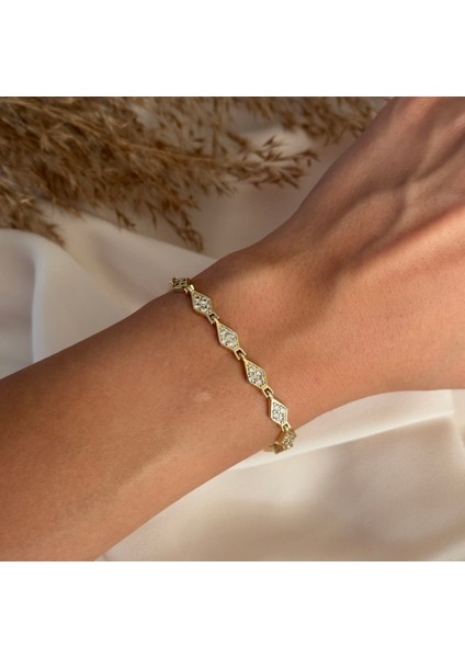 Premium Gold Asimetrik Taşlı Bileklik