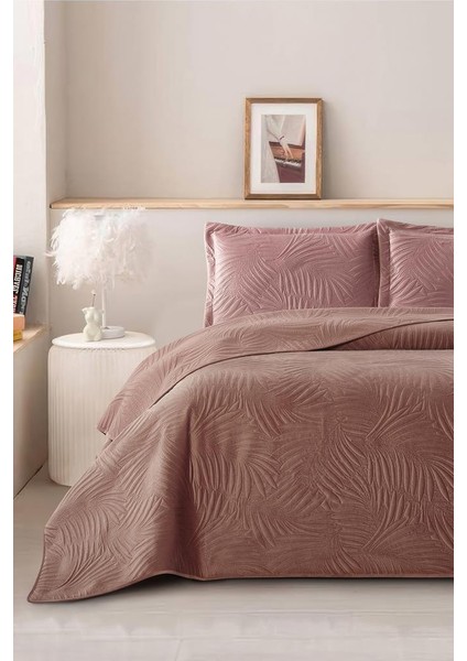 Münih Çift Kişilik Lüks Kadife 240X260 cm Yatak Örtüsü Gül Kurusu