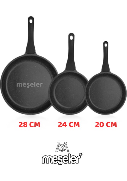 Döküm Granit 3'lü Tava Seti 28-24-20 cm Siyah Renk fiyatları