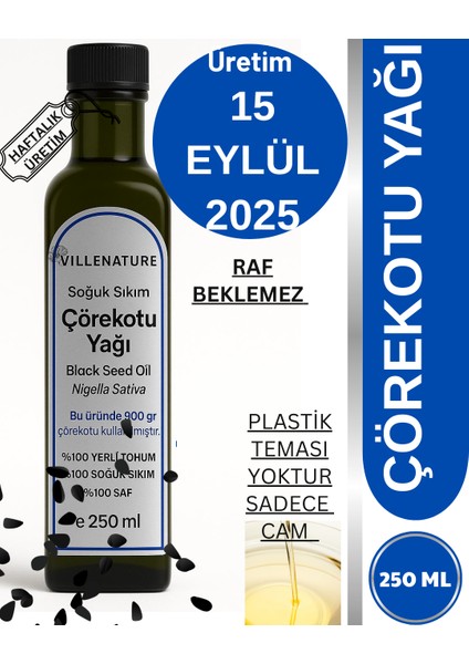 Soğuk Sıkım Çörekotu Yağı 250 ml ,haftalık Taze Üretim ,raf Beklemez