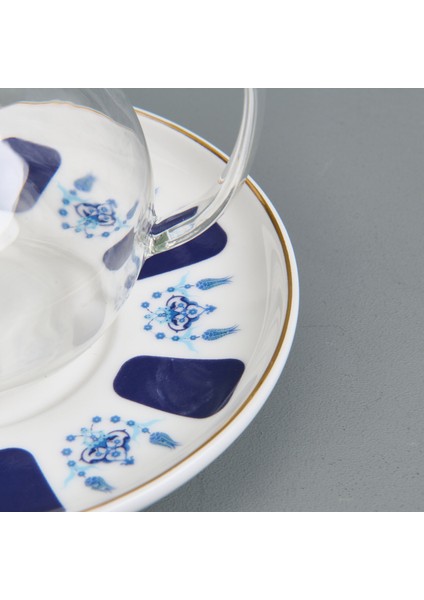 17903 Laleli 12 Parça 6 Kişilik Çay Seti – 210 ml Borosilikat Cam Kulplu Tombik Bardak ve Porselen Çay Tabağı Takımı indirimleri