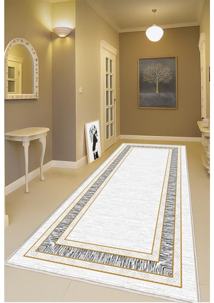 Gold Dijital Baskı Salon Halısı Kaymaz Tabanlı Yıkanabilir Halı Yolluk