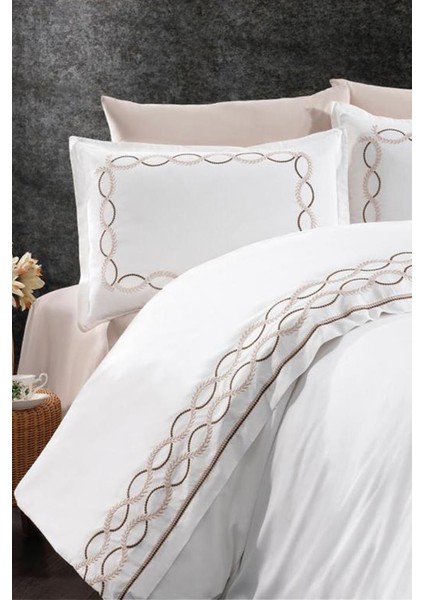 Başak Nakışlı %100 Pamuk Çift Kişilik Nevresim Takımı Vizon