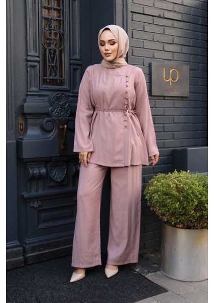 Düğmeli Gül Kurusu Tesettür Ikili Takım 30431GK