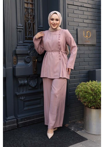 Düğmeli Gül Kurusu Tesettür Ikili Takım 30431GK fiyatları