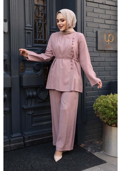 Düğmeli Gül Kurusu Tesettür Ikili Takım 30431GK modelleri