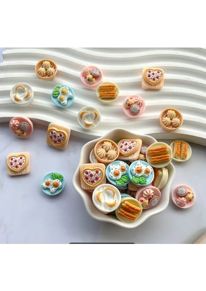12 Adet Yemek Figürlü Minyatür Reçine Yiyecek Temalı Kolye Uçları, Anahtarlık Aksesuarları , Takı Yapımı Için Süsler