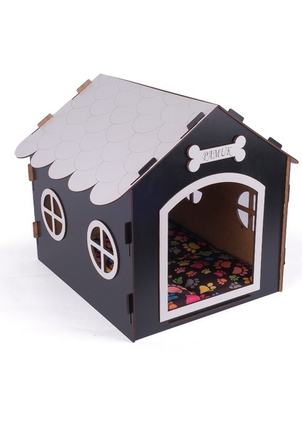 Ahşap Özel Isim Baskılı Dekoratif Köpek Evi-Kulübesi, Küçük Irk Köpekler Için Kulübe, Köpek Kulübesi Siyah modelleri