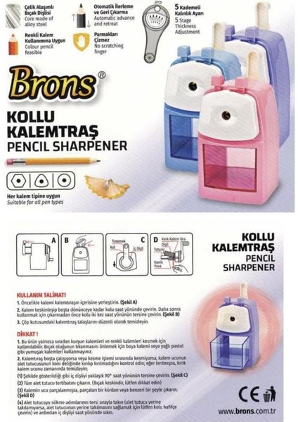 5 Kademeli Masaüstü Kollu Kalemtraş Pembe BR-5504 fiyatları