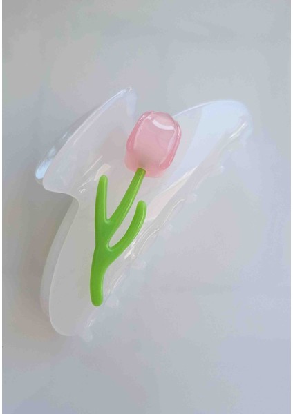 Kemik Üzeri Gül Detaylı Mandal Toka Beyaz