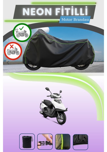 Siyah Arka Çanta Uyumlu Neon Fitilli Yuki Active 50 Uyumlu Motor Brandası