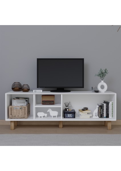Bohem Serisi Natura Mat Beyaz Pvc Hasır Desen Tv Ünitesi fiyatları