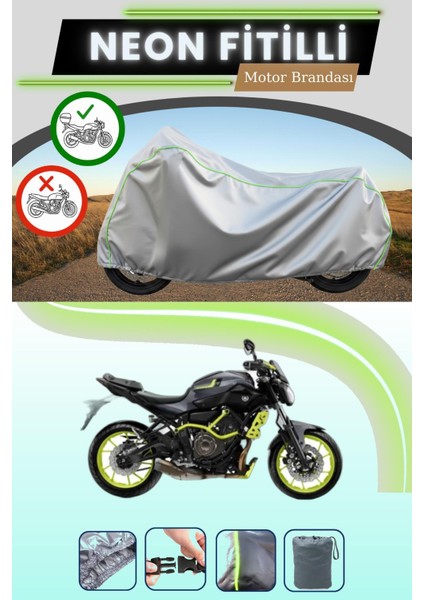Gri Arka Çanta Uyumlu Neon Fitilli Yamaha Mt-07 Abs Uyumlu Motosiklet Brandası