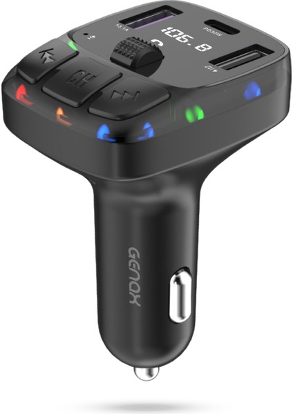 Araç Içi Bluetooth Fm Transmitter 5.3 30W Pd Hızlı Şarj 2 USB + LED Işıklı