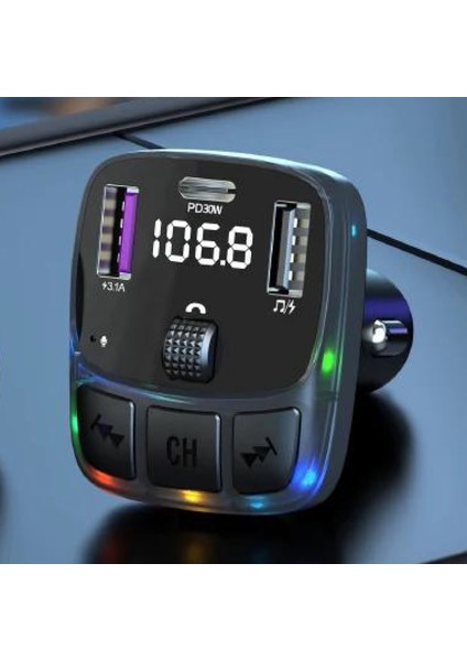 Araç Içi Bluetooth Fm Transmitter 5.3 30W Pd Hızlı Şarj 2 USB + LED Işıklı fiyatları