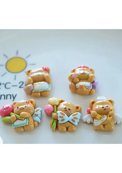 10 Adet Sevimli Ayı ve Çiçek Reçine Magnet Set, El Sanatları Için Uygun - Cep Telefonu Kılıfları, Buzdolabı Mıknatısları, Saç Klipsleri, Ayakkabı Süsleri ve Su Şişesi Süslemesi