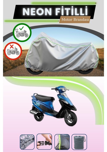 Gri Arka Çanta Uyumlu Neon Fitilli Tvs Scooty Pep Plus Uyumlu Motosiklet Brandası