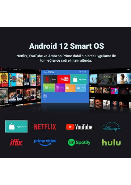 MPC-94 Full-HD 1920x1080p 1000 Ansi Lümen, Autofocus Wifi-6 Android 12 Akıllı LED Projeksiyon Cihazı