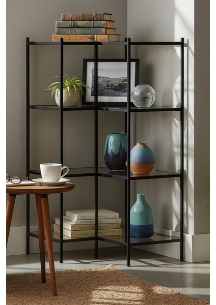 Astana Köşe Kitaplık - Siyah - Füme Cam