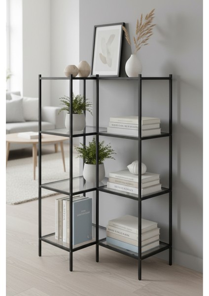 Astana Köşe Kitaplık - Siyah - Füme Cam fiyatları