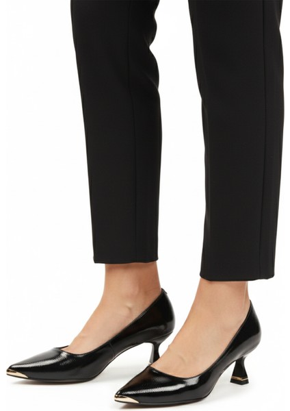 Siyah Kırışık Ince Kısa Topuklu Kadın Abiye Ayakkabı 357171 Z
