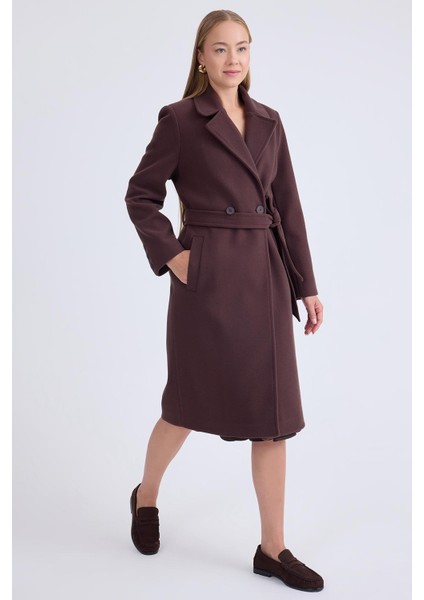 Önden Düğmeli Beli Kuşaklı Uzun Kaşe Kaban modelleri