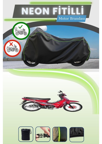 Siyah Arka Çanta Uyumlu Neon Fitilli Yuki YK100-7 Paşa-S Uyumlu Motor Brandası