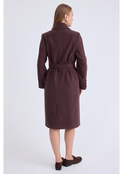 Önden Düğmeli Beli Kuşaklı Uzun Kaşe Kaban indirimleri