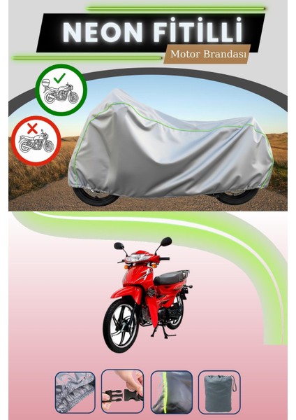 Gri Arka Çanta Uyumlu Neon Fitilli Mondial 50 Sfc Uyumlu Motosiklet Brandası