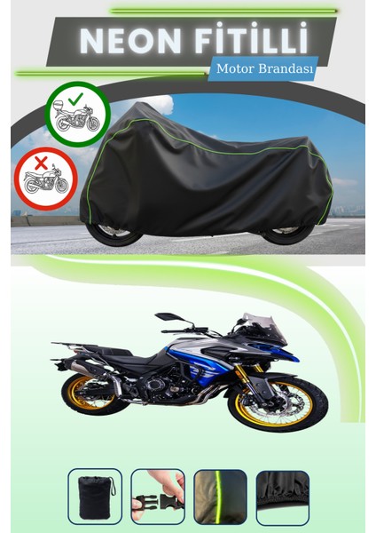 Siyah Arka Çanta Uyumlu Neon Fitilli Voge 500 Dsx Uyumlu Motor Brandası