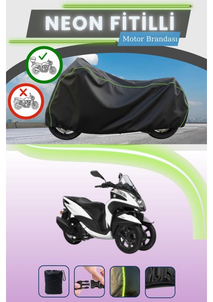 Siyah Arka Çanta Uyumlu Neon Fitilli Yamaha Tricity 125 Uyumlu Motor Brandası