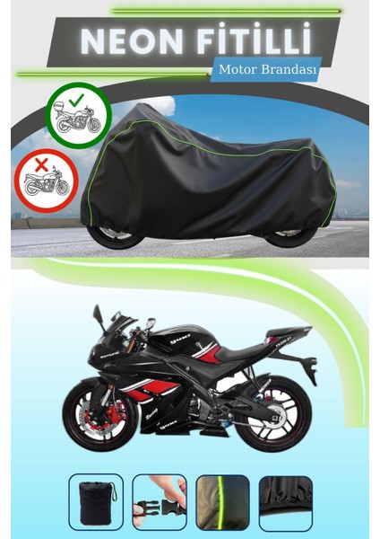Siyah Arka Çanta Uyumlu Neon Fitilli Yuki YK250-21 R-Samurai Uyumlu Motor Brandası