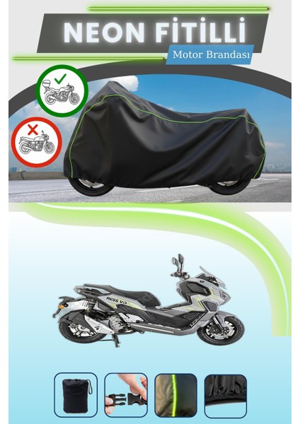 Siyah Arka Çanta Uyumlu Neon Fitilli Mondial 250 Ressivo Uyumlu Motor Brandası