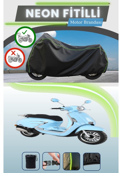 Siyah Arka Çanta Uyumlu Neon Fitilli Rks Bitter 50 Uyumlu Motor Brandası