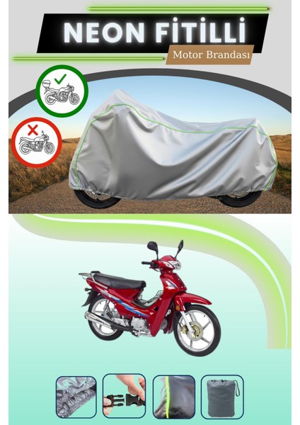 Gri Arka Çanta Uyumlu Neon Fitilli Kanuni Cup 100 S Uyumlu Motosiklet Brandası